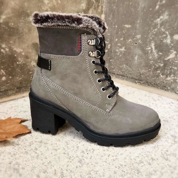 NEW ERIC MICHAEL Suede Waterproof Phyllis Heel Booties Dark Grey for women 364mn - Picture 2 of 8